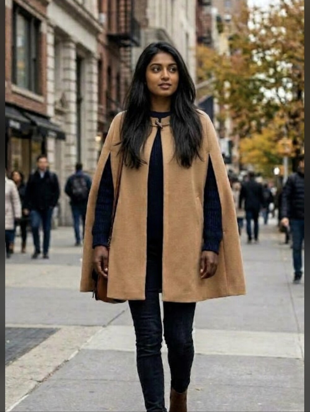Zara Camel A-Line Cape Overcoat with Black Lining
